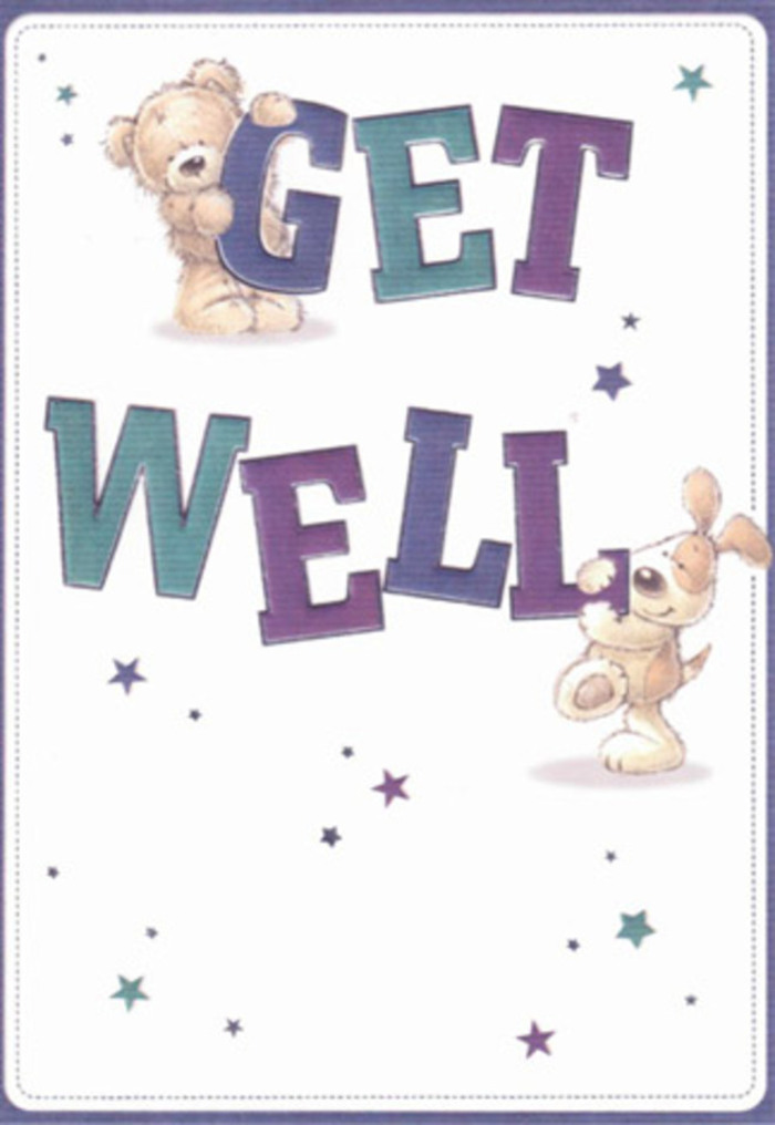 This vibrant get well card is a celebration of gentle encouragement, beautifully rendered with the inviting charm familiar to those who frequent Barnsbury's leafy avenues and hidden squares. At its heart, a lovable bear and an affectionate pup share centre stage, captured in a moment of tender camaraderie as they hold and balance the large, playful letters spelling out 'Get Well'. The confident typography, shaded in lively purples and aquas, roots the message in cheerful optimism, echoing the colour palette of wildflowers found along the Regent's Canal path. Dusted around them, whimsical stars dance mid-air-radiant tokens of hope and positivity that mirror the comforting gestures Barnsbury residents exchange when supporting friends in need. The illustrated textures evoke a tactile response: the plushness of the bear's fur, the velvety softness of the puppy's ears, each detail reflecting the attentive artistry a florist might apply when arranging blooms for delivery to a home nestled near Barnsbury Wood. The scene's soft, airy lightness invites the receiver to pause, breathe, and accept its gentle reassurance. A card like this, especially when paired with a lush bouquet from a local shop, becomes more than a message-it's a radiant gesture of heartfelt care, a bit of visual sunshine perfect for easing a loved one through times of healing.